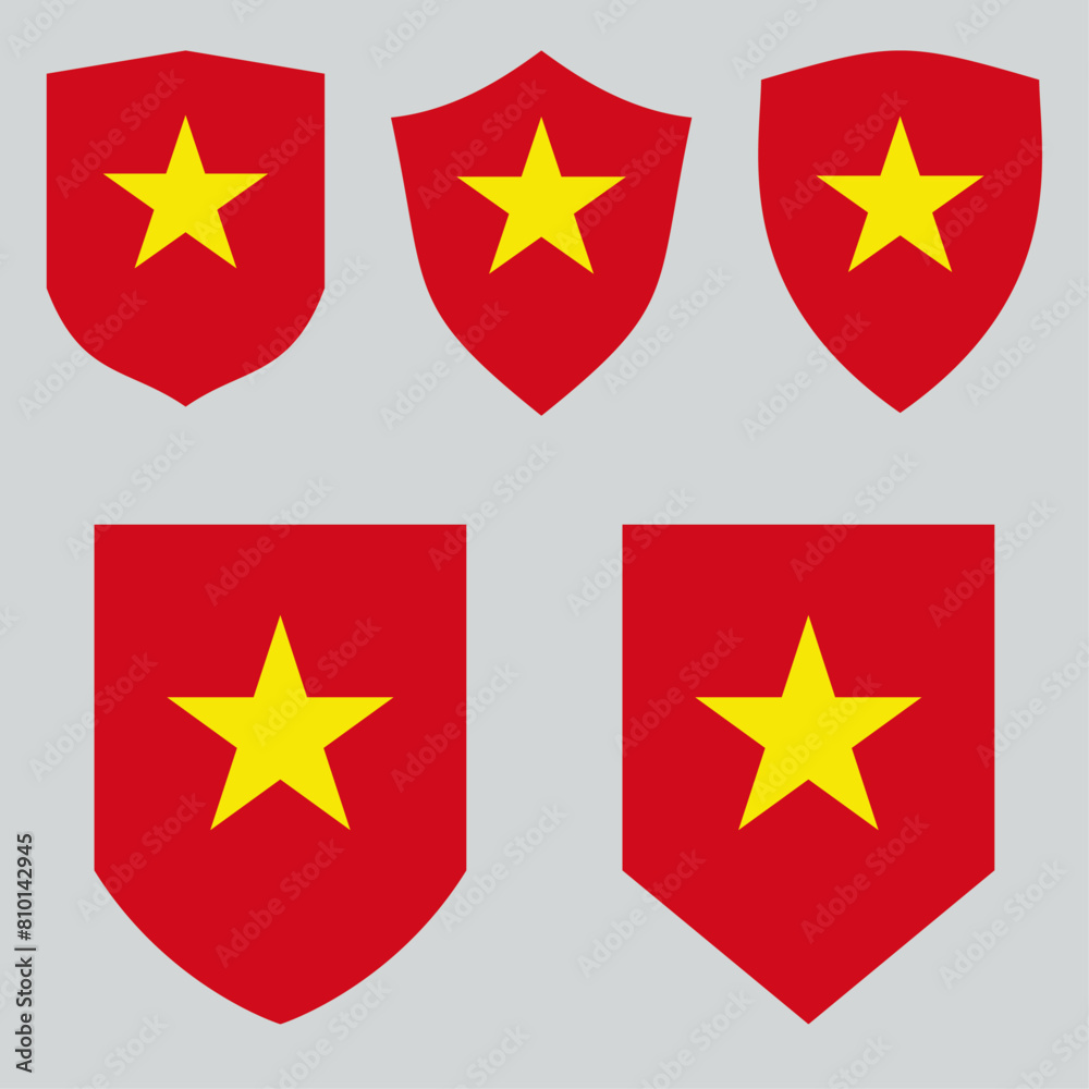 Set of Vietnam Flag in Shield Shape Frame Set of Vietnam Flag in Shield Shape Frame