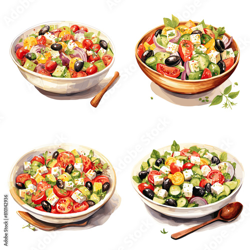 Fresh Greek salad with feta cheese, tomatoes, cucumbers, olives, and red onions, dressed with olive oil and herbs. Perfect for healthy eating, Mediterranean cuisine, and diet concepts.