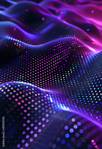The image depicts a close-up of an abstract neon light pattern with a digital  futuristic vibe