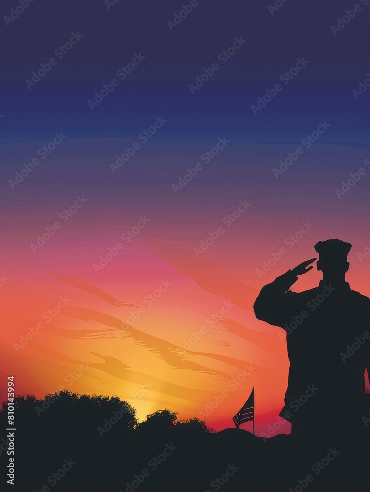 A silhouette of an american soldier saluting in front of the flag,  to symbolizes people who lie down to give their lives for freedom.