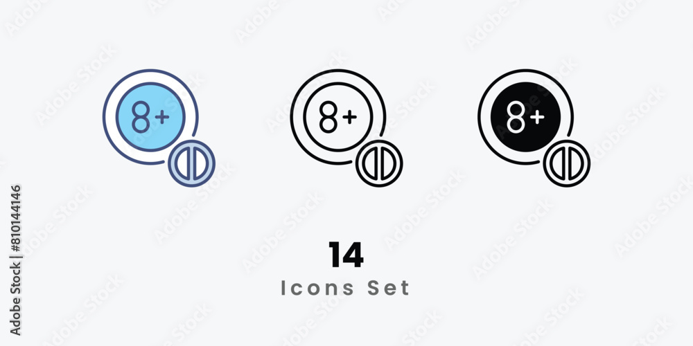 14 age Icons set thin line and glyph vector icon illustration 14 age Icons set thin line and glyph vector icon illustration