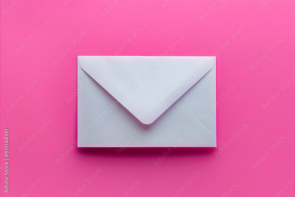 A white envelope on a pink background. A white envelope on a pink background.