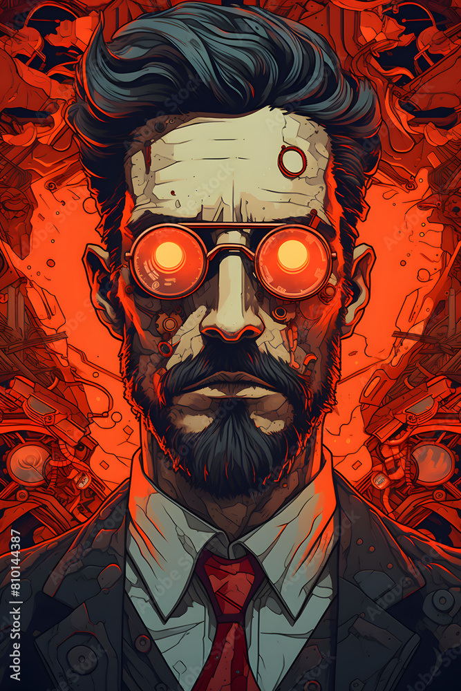 Fototapeta premium illustrated sad man, sad man illustration, vintage style illustrated sad man being sad