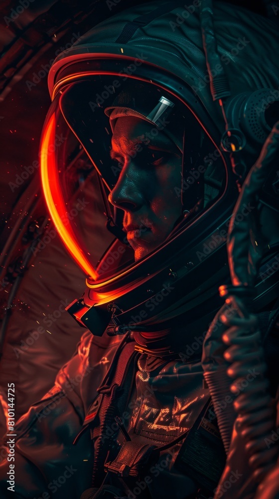 Fototapeta premium Futuristic astronaut in dramatic lighting