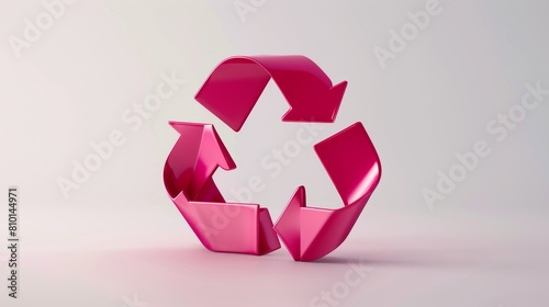 Glossy pink recycling symbol on neutral background