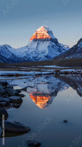 Mount Kailash spring sunrise in a lake