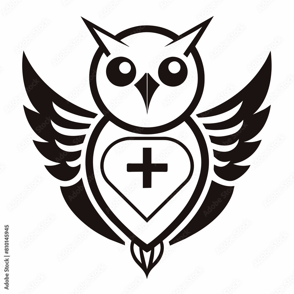 Fototapeta premium Owl logo medical line vector silhouette