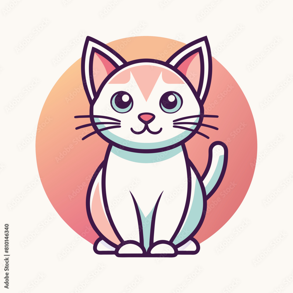 Line art of a cute cat simple and minimalist logo icon vector silhouette 