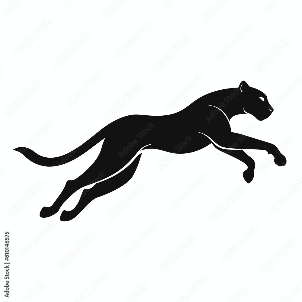 Cheetah in mid-air jump showcasing its pose in a solid black color silhouette
