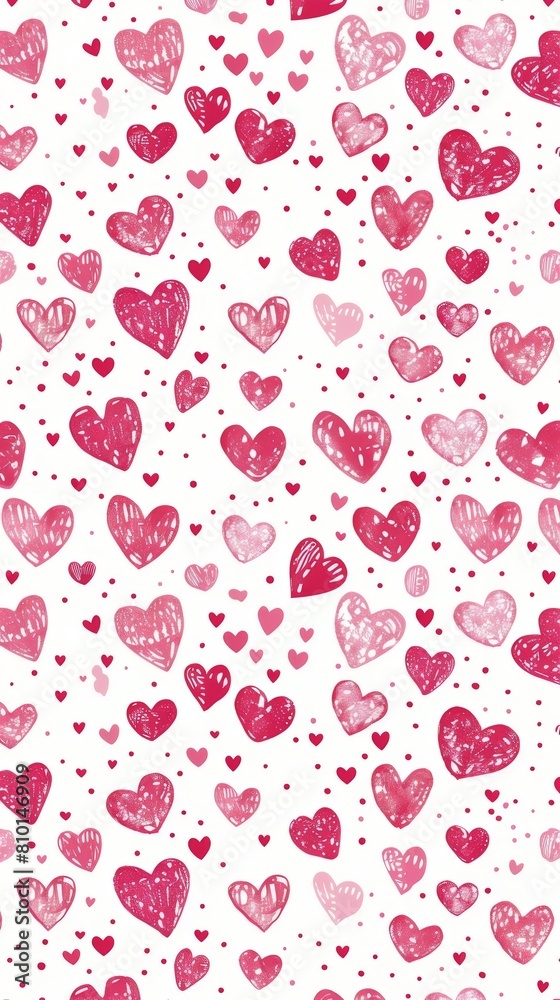 Pink and Red Heart Pattern on White Background