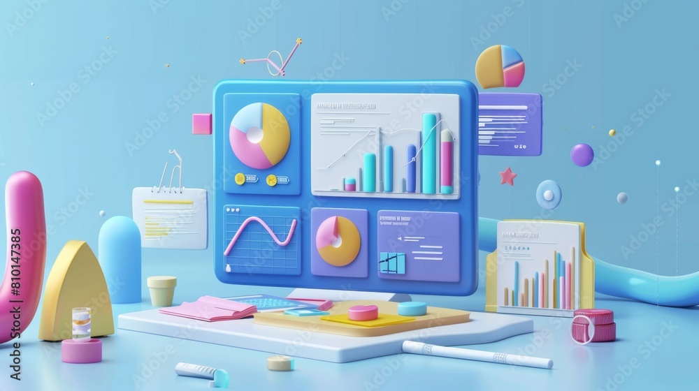 Colorful 3d data analytics dashboard concept Colorful 3d data analytics dashboard concept
