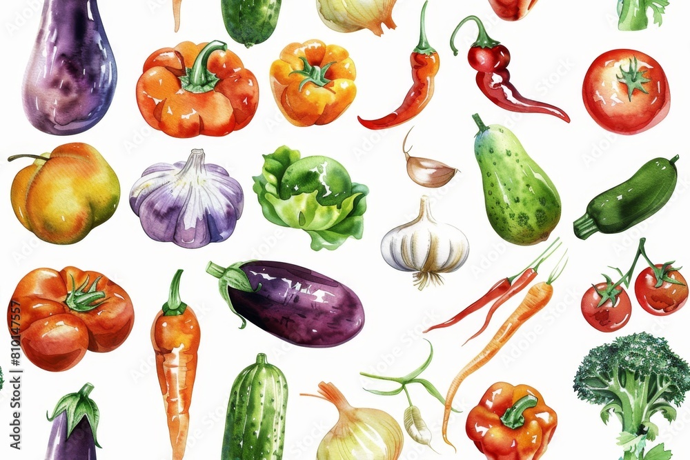 Hand-painted watercolor vegetable collection on white background