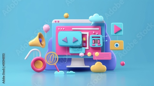 Colorful 3d illustration of modern digital content creation