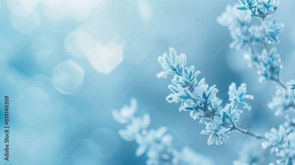 Frosty Blue Branch with Delicate Ice Crystals