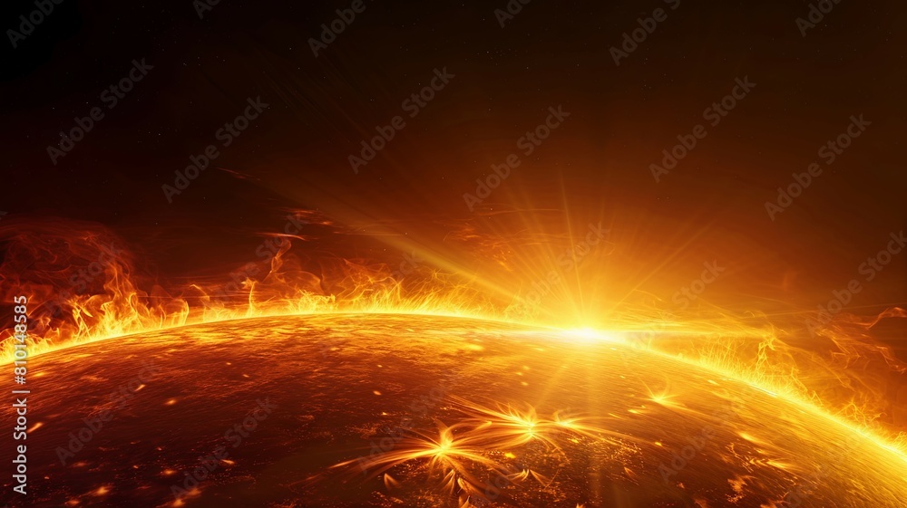 Dramatic solar flare activity on planetary edge - A dynamic image of intense solar flare activity on the edge of a planet, suggestive of powerful cosmic events