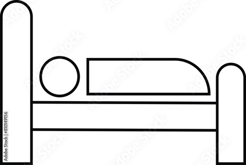 Trendy person in bed, hotel vector graphic flat or line black icon. Trauma hospitalization icon on transparent background, Internet concept. Symbol or sign for website design web button or app.