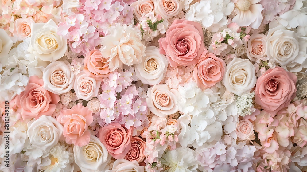 Elegant Blush and White Floral Wall with Roses, Peonies, and Hydrangeas Elegant Blush and White Floral Wall with Roses, Peonies, and Hydrangeas