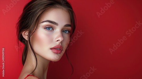 Womans Face Against Red Background