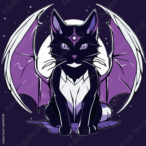 a black cat with a purple background with a purple background with a purple star on it