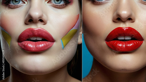 Generative Ai, salon advertisement lips after augmentation procedure, cropped female lips shape using fillers