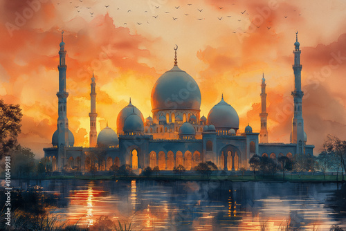 A Paint Watercolor ramadan concept. Generative AI © Anthony Paz