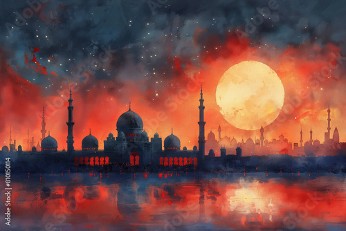 A Paint Watercolor ramadan concept. Generative AI