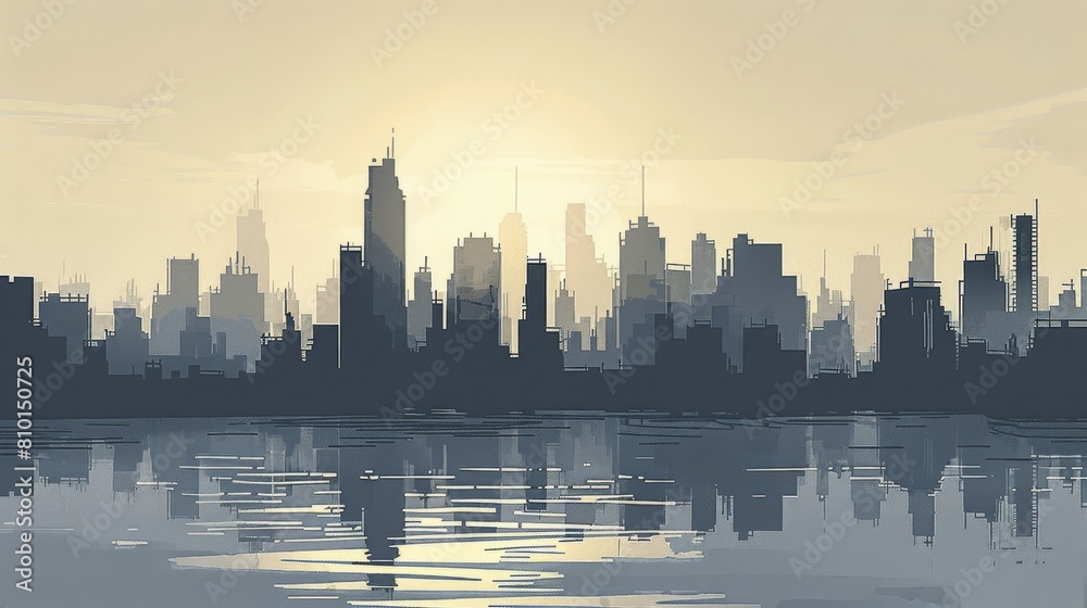 Minimalist portrayal of urban skyline in silhouette