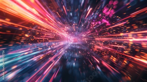 Traveling in space at super speeds, the effect of motion blur. Futuristic abstract background. Visualization 3D Rendering.