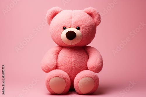 adorable pink teddy bear toy sitting on a pink background © Маргарита Вайс