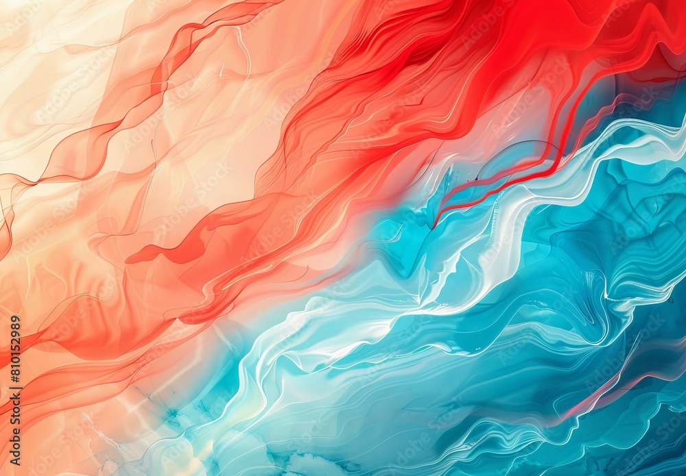 An artistic, vibrant abstract design of waves in gradient colors from red to blue, resembling heat and coolness