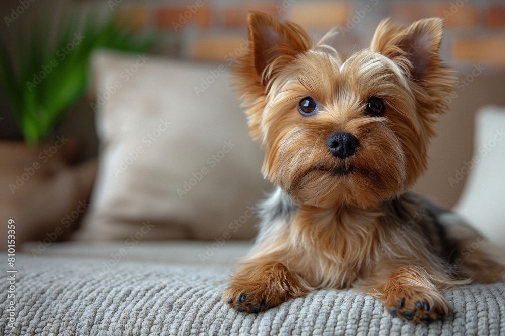 Dog sitting with one a paw up and looking at camera. Generative AI Dog sitting with one a paw up and looking at camera. Generative AI