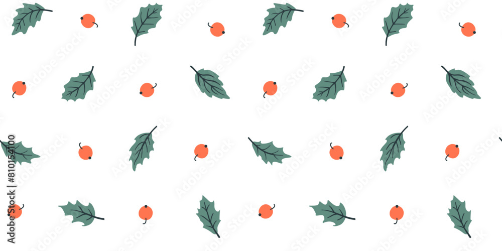Holly leaves and berries seamless pattern. Vector Christmas background Holly leaves and berries seamless pattern. Vector Christmas background