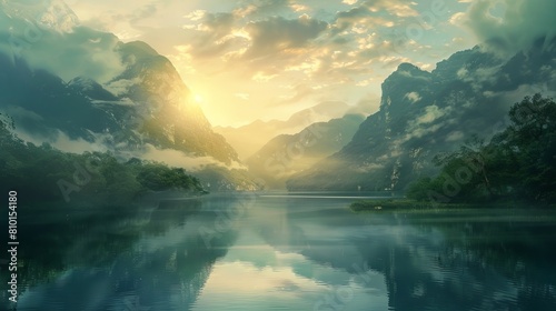Serene poster layout with tranquil landscapes and serene imagery