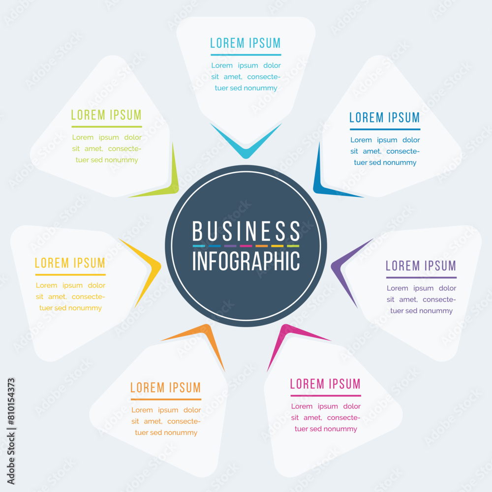 Fototapeta premium 7 Steps Infographic business design 7 objects, elements or options infographic template for business