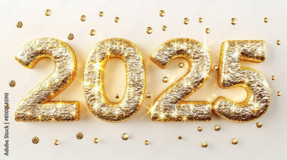 Happy New Year 2025. Gold Numbers 2025 on white Background,with Flying Confetti and Ribbons. Happy New Year 2025. Gold Numbers 2025 on white Background,with Flying Confetti and Ribbons.
