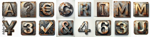 Metal grunge and rusty Lettering Typeface. AI generated illustration