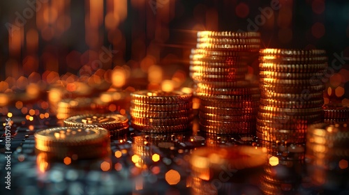 gold coins on a table. AI generate illustration © PandaStockArt