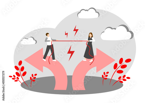 A man and a woman are arguing. Tug-of-war. Conflict situation. Argument