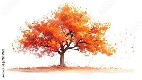 maple orange cypress, watercolor style, clean white background photo