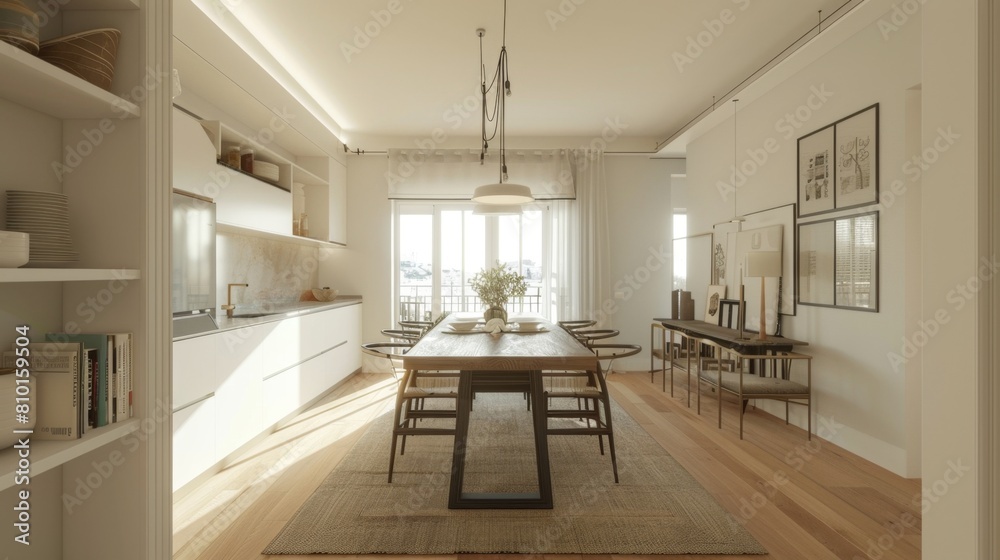 Fototapeta premium Modern open-plan kitchen and dining area interior