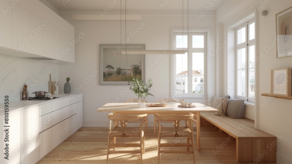 Bright scandinavian kitchen interior with dining area Bright scandinavian kitchen interior with dining area