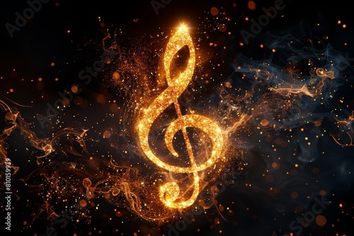 An abstract image featuring a fiery musical note with sparks and smoke, suggesting the burning passion for music photo