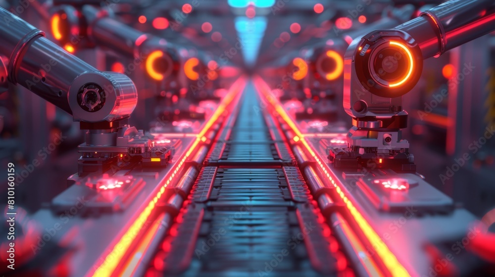 image of futuristic robot assembly line with robotic arms and conveyor ...
