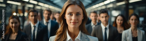 confident businesswoman leading a team