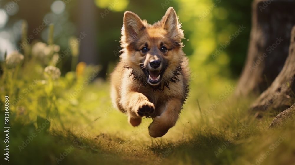 Energetic dog running through field Energetic dog running through field