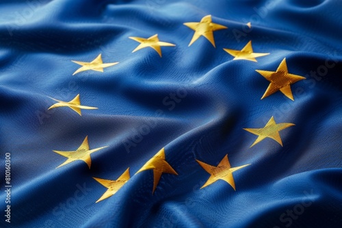 Waving flag of european union close-up photo