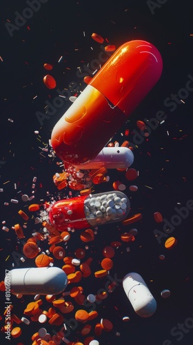 Exploding capsule with flyaway pills