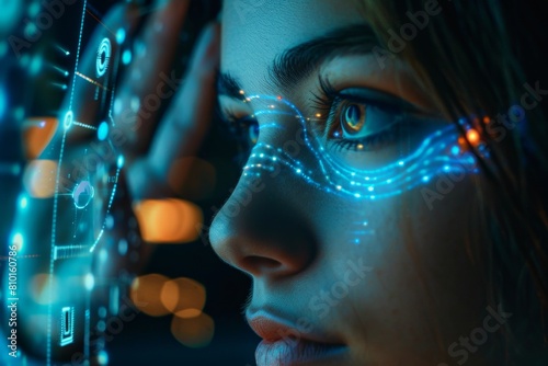 Futuristic vision: woman and digital interface