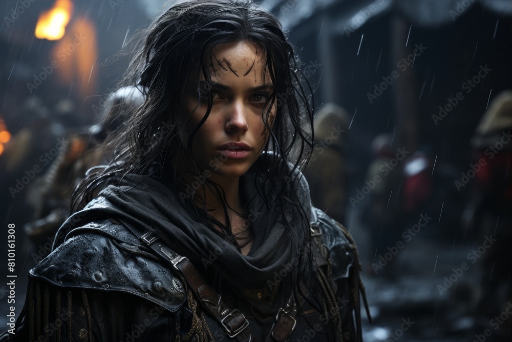 Fierce warrior woman in the rain Fierce warrior woman in the rain