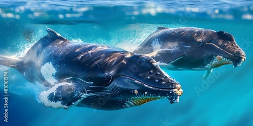 Endangered North Atlantic Right Whale Threatened by Entanglements, Ship Strikes, and Climate Change. Concept North Atlantic Right Whale, Endangered Species, Conservation Efforts, Marine Protection photo